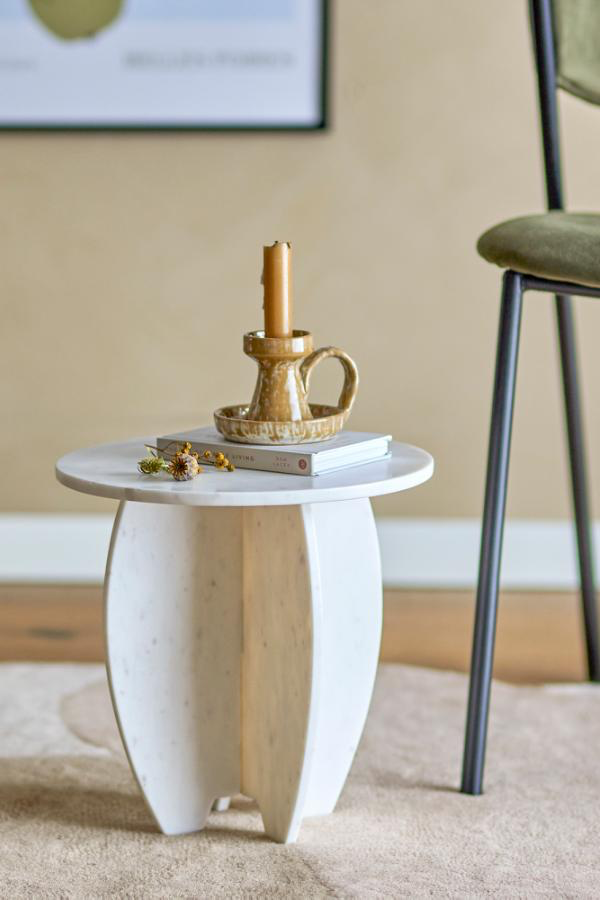 Sendai Side Table - White / Marble