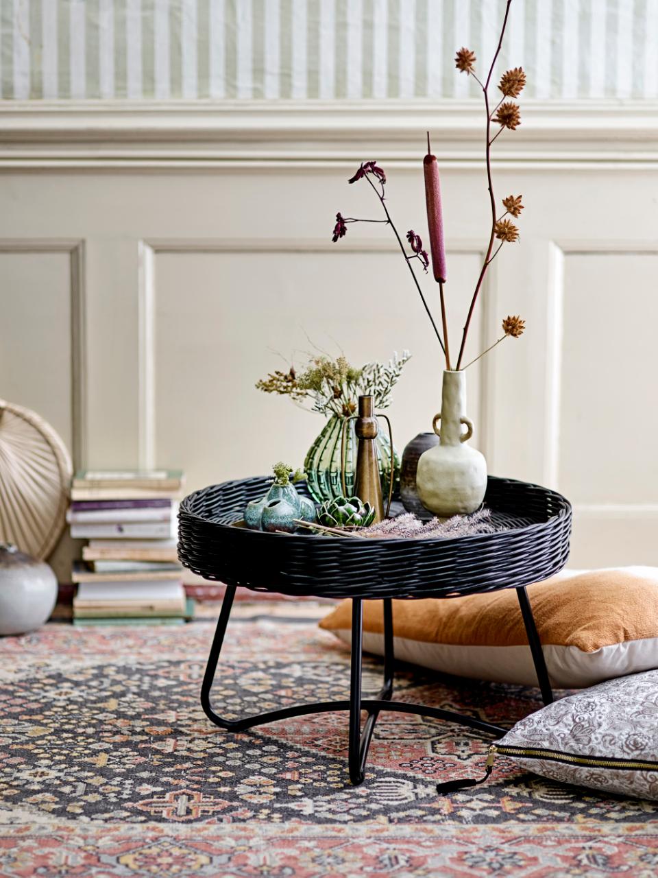 Hattie Coffee Table - Black / Rattan