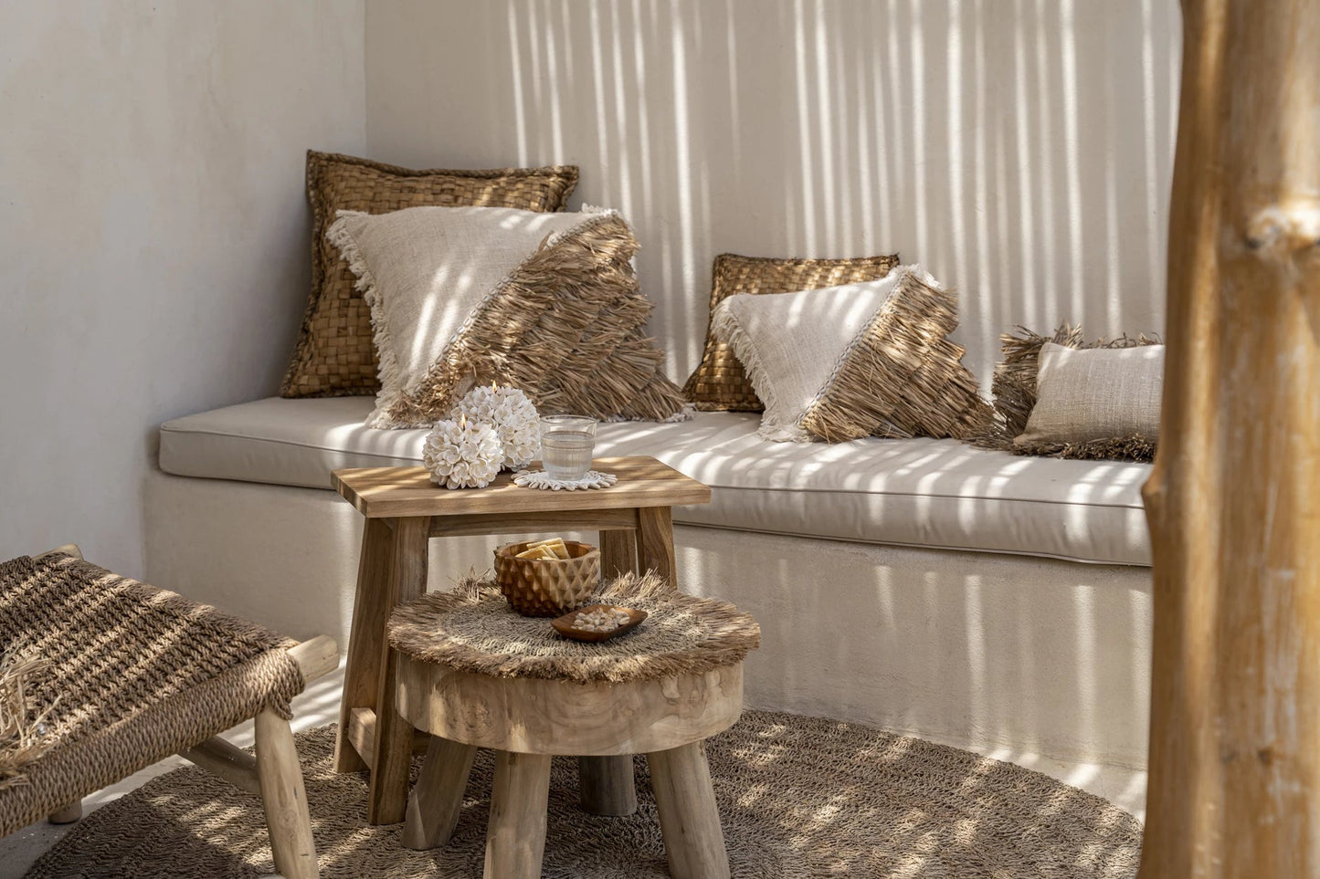 Funda de cojín The Raffia de Algodón - Blanco Natural - 60x60