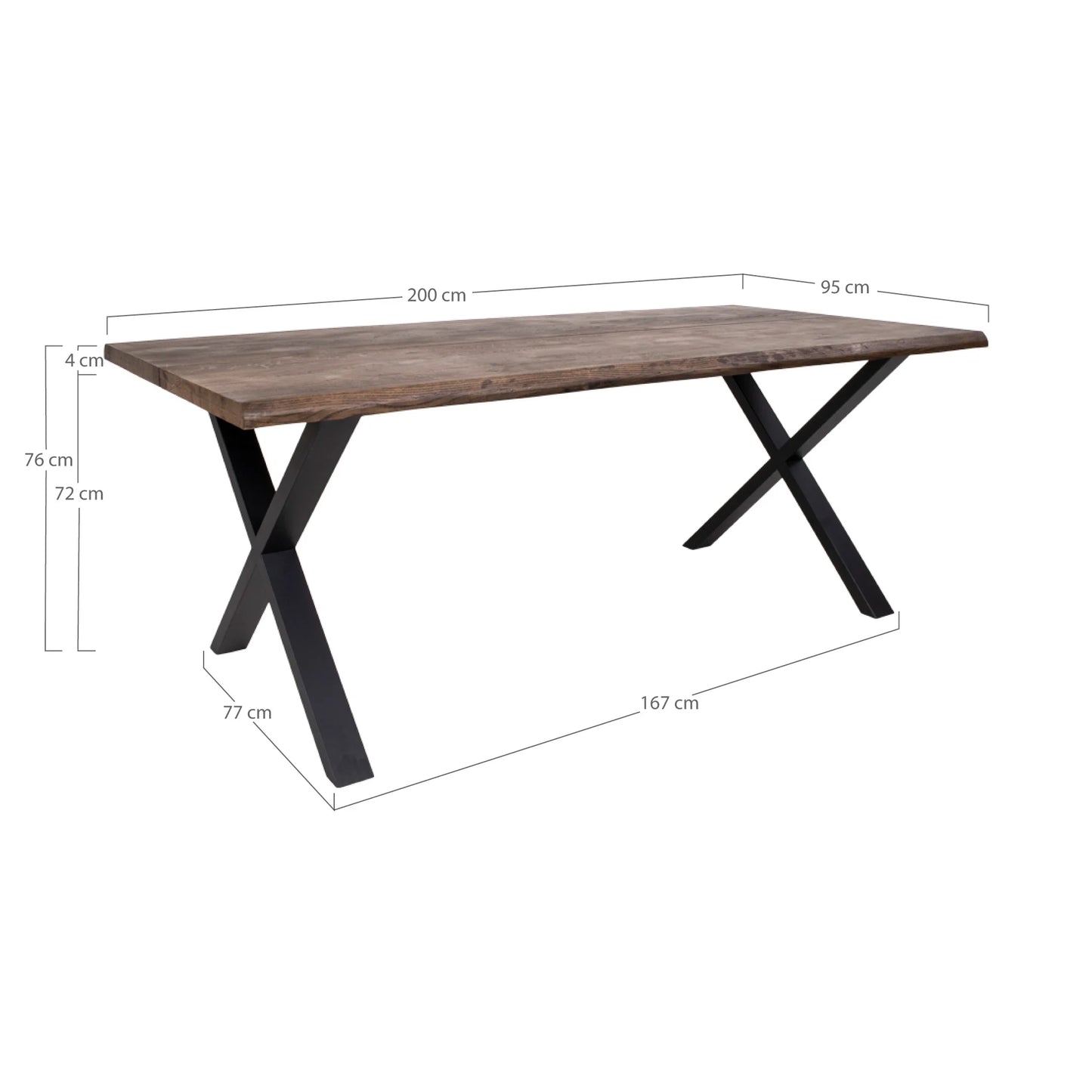 Mesa de comedor Toulon con borde ondulado 200x95 cm - Marrón