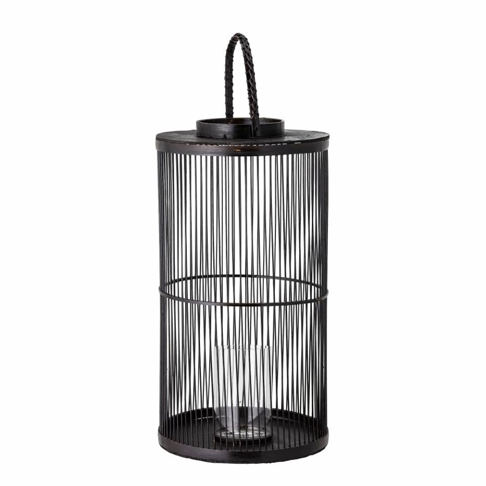 Effie Lantern w/Glass 2pcs - Black / Bamboo