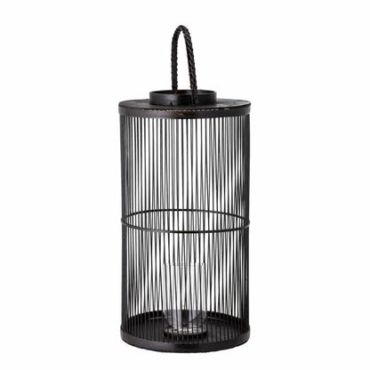 Effie Lantern w/Glass 2pcs - Black / Bamboo