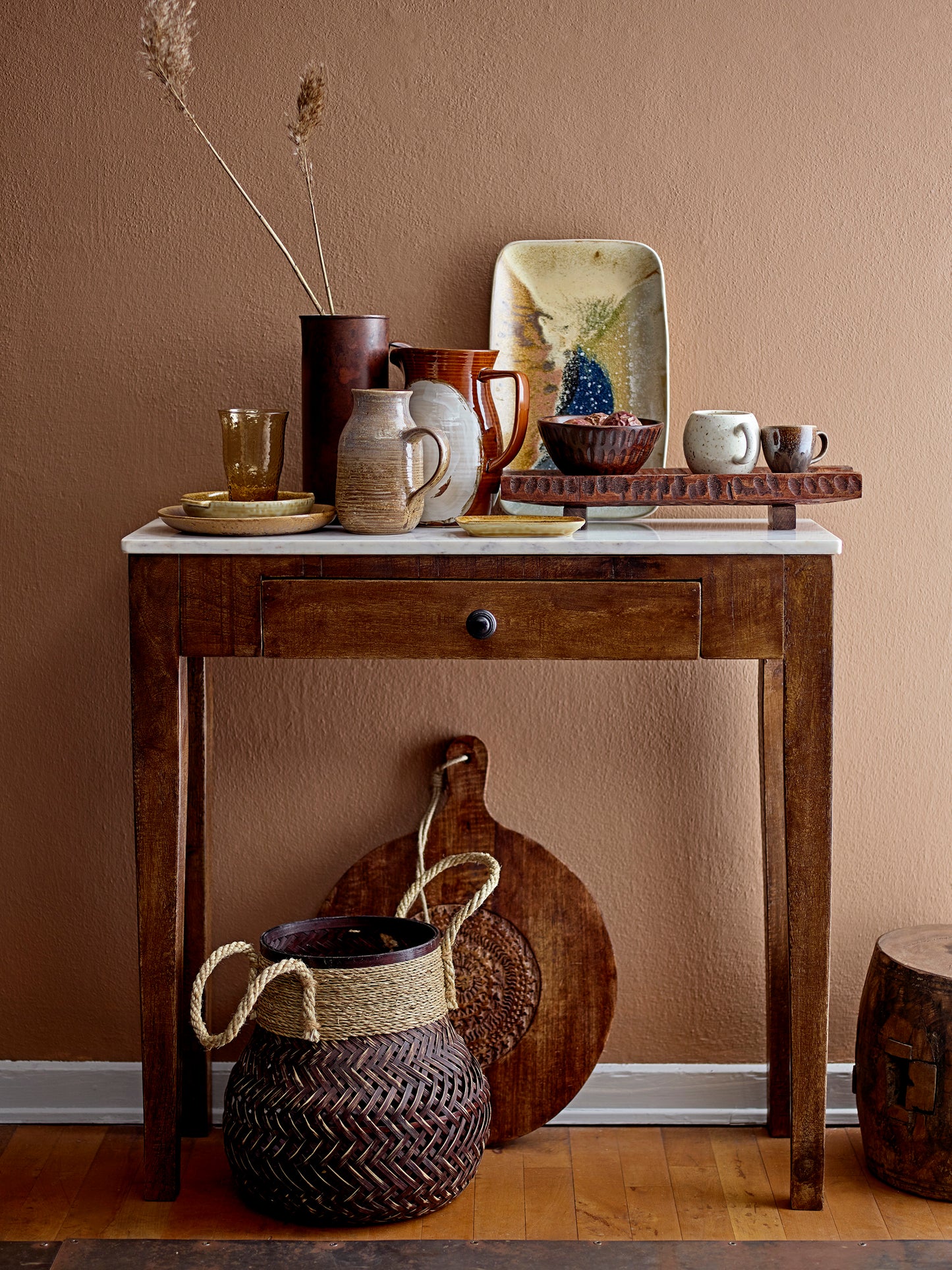 Hauge Console Table - Brown / White Marble