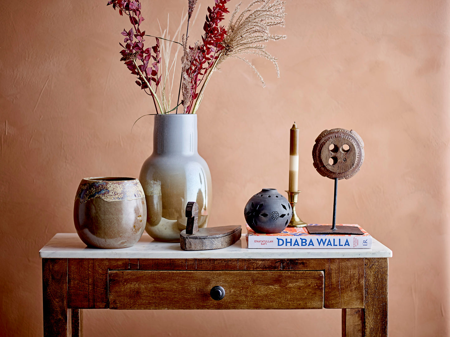 Hauge Console Table - Brown / White Marble