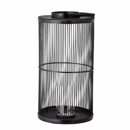 Effie Lantern w/Glass 2pcs - Black / Bamboo