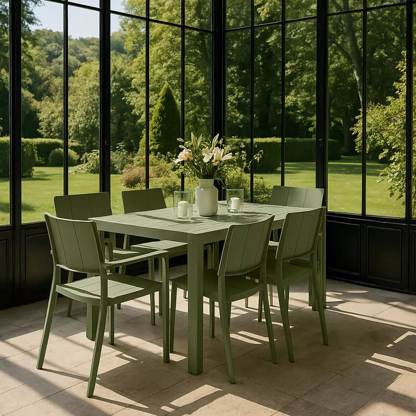 PATIO GARDEN SET - Green - Table with 2 Armchairs and 4 Chairs