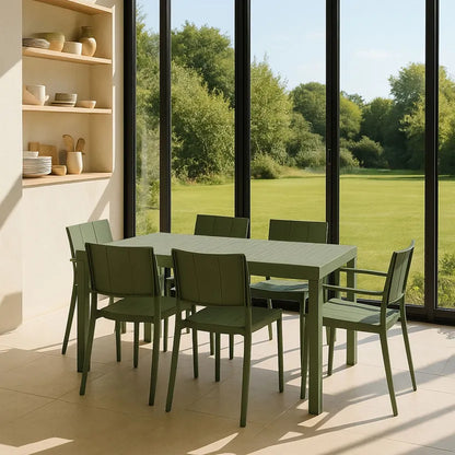 PATIO GARDEN SET - Green - Table with 2 Armchairs and 4 Chairs
