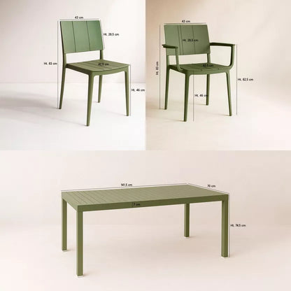 PATIO GARDEN SET - Green - Table with 2 Armchairs and 4 Chairs