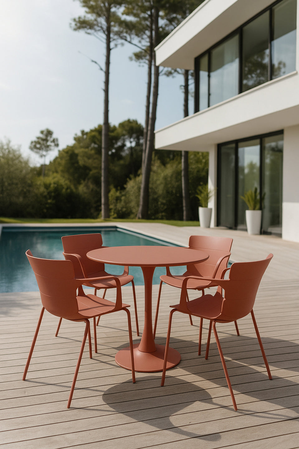 MONTAUK GARDEN SET - Brick-Colored - Table with 4 Dining Chairs