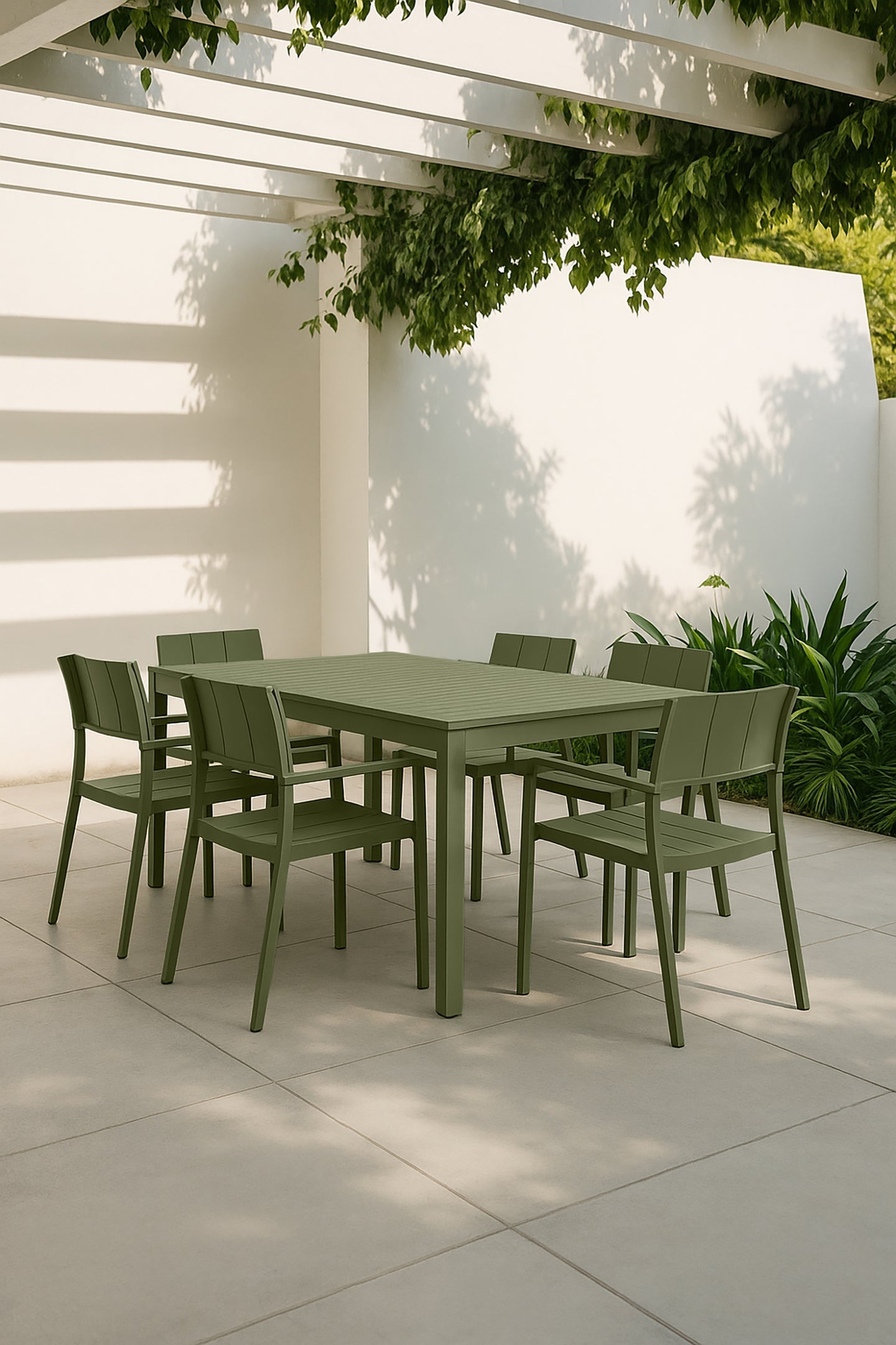 PATIO GARDEN SET - Green - Table with 2 Armchairs and 4 Chairs