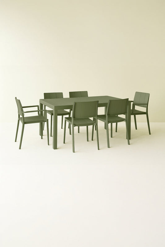 PATIO GARDEN SET - Green - Table, 2 Armchairs and 4 Chairs