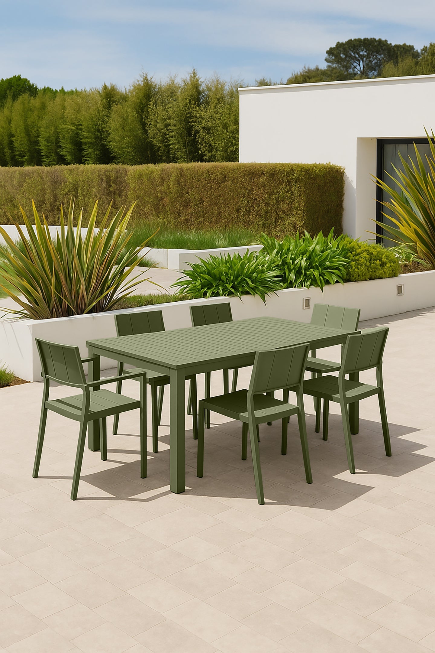 PATIO GARDEN SET - Green - Table with 2 Armchairs and 4 Chairs