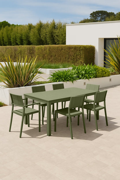 PATIO GARDEN SET - Green - Table with 2 Armchairs and 4 Chairs