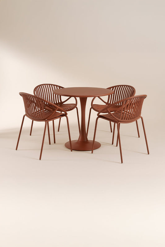 CALYPSO GARDEN SET - Brick-Colored - Table with 4 Dining Chairs