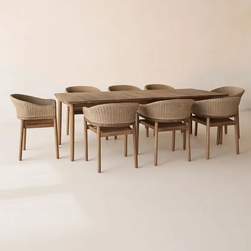 ALHAMBRA GARDEN DINING SET - Warm Brown color - Table with 8 Armchairs