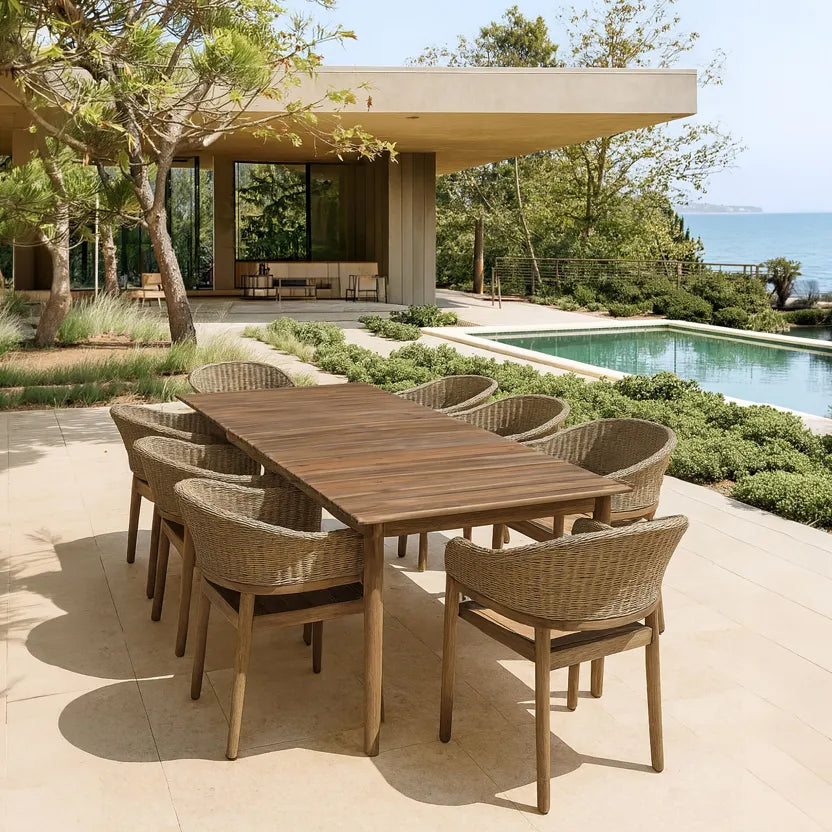 ALHAMBRA GARDEN DINING SET - Warm Brown color - Table with 8 Armchairs