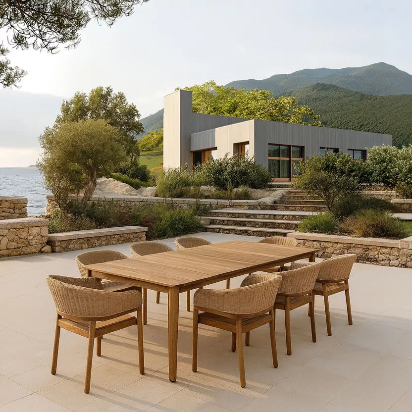 ALHAMBRA GARDEN DINING SET - Natural Honey color - Table with 8 Armchairs