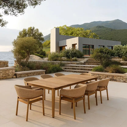 ALHAMBRA GARDEN DINING SET - Natural Honey color - Table with 8 Armchairs