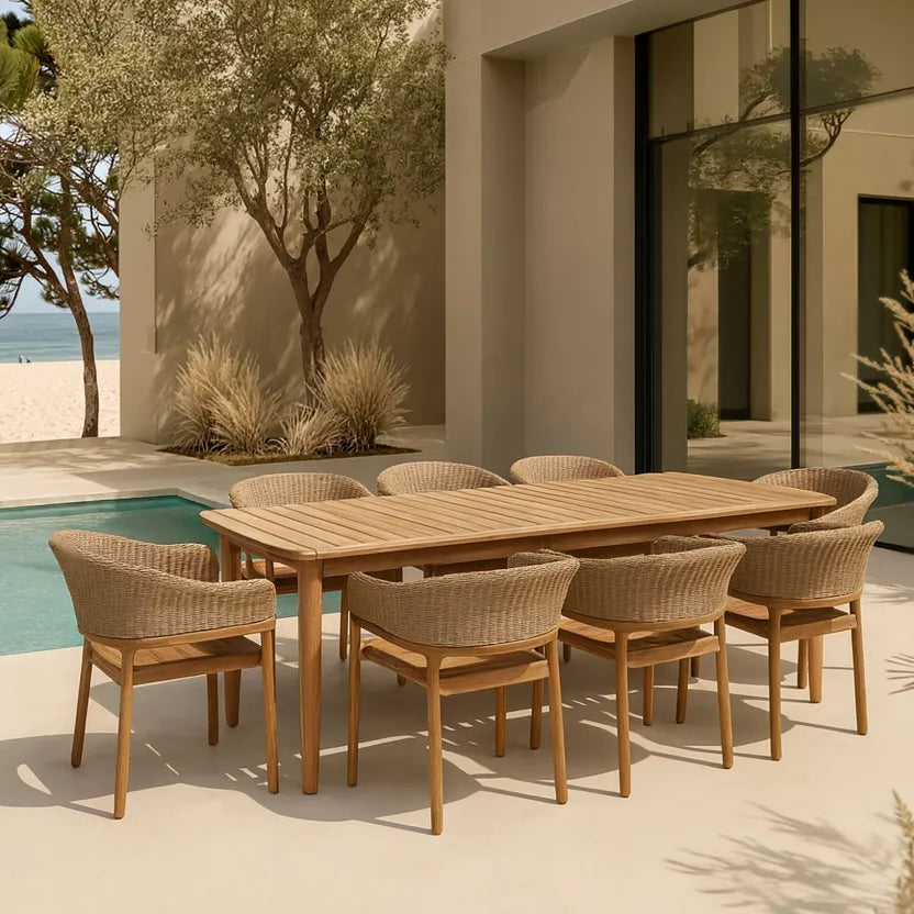 ALHAMBRA GARDEN DINING SET - Natural Honey color - Table with 8 Armchairs