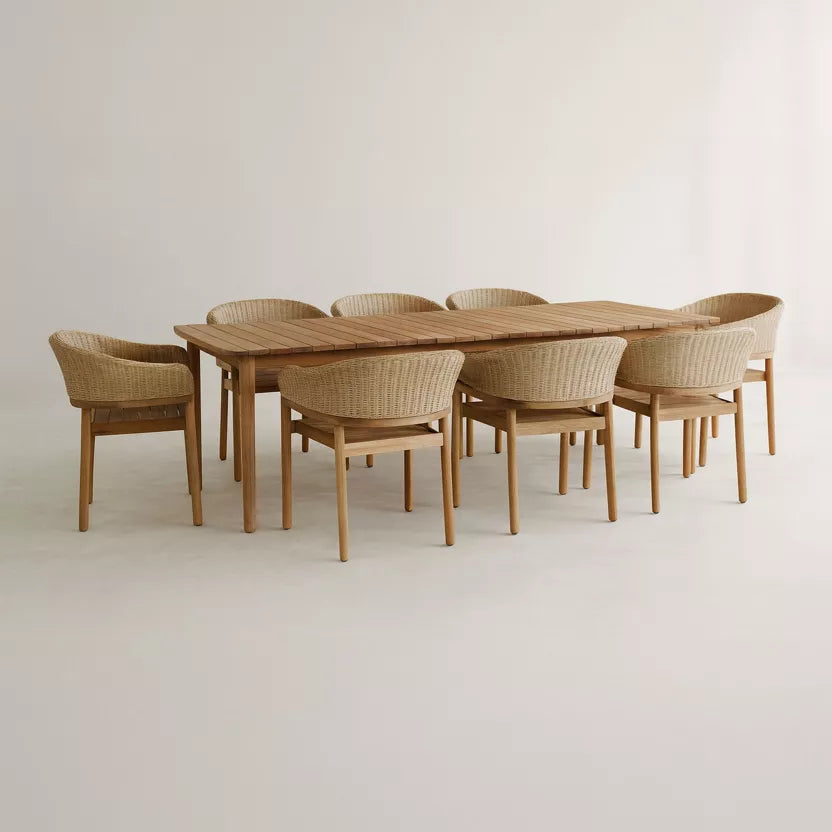 ALHAMBRA GARDEN DINING SET - Natural Honey color - Table with 8 Armchairs