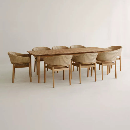 ALHAMBRA GARDEN DINING SET - Natural Honey color - Table with 8 Armchairs