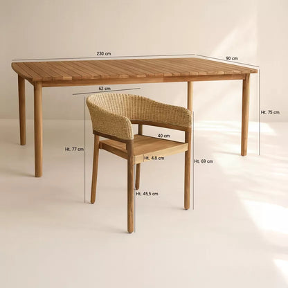 ALHAMBRA GARDEN DINING SET - Natural Honey color - Table with 8 Armchairs