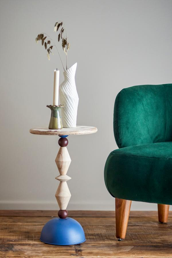 Mannelli Side Table H49 cm - Blue / Firwood