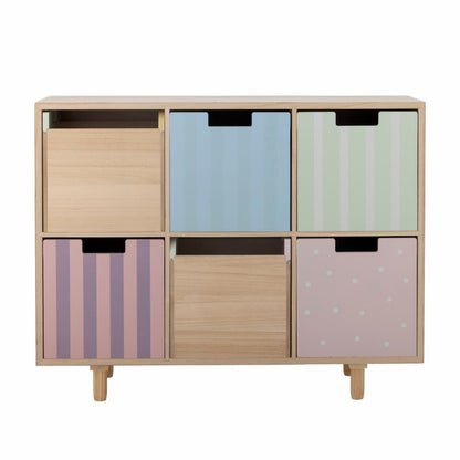 Calle Bookcase with 6 Drawers - Multicolor / Paulownia