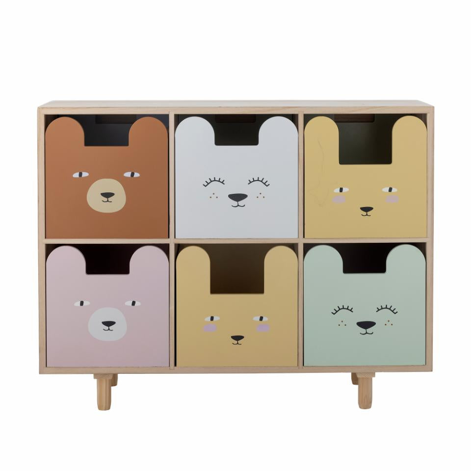 Calle Bookcase with 6 Drawers - Multicolor / Paulownia