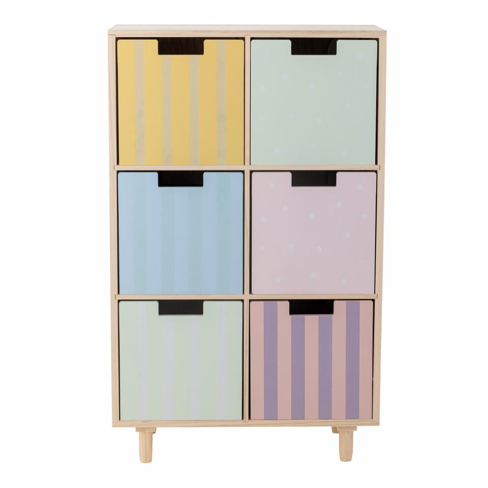 Calle Bookcase with 6 Drawers - Multicolor / Paulownia