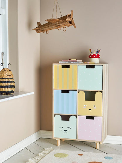 Calle Bookcase with 6 Drawers - Multicolor / Paulownia