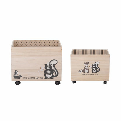 Nonni Storage Box with Wheels Set of 2 - Paulownia Wood