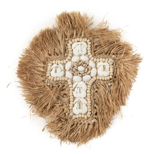 The Raffia Shell Cross - Natural White - L