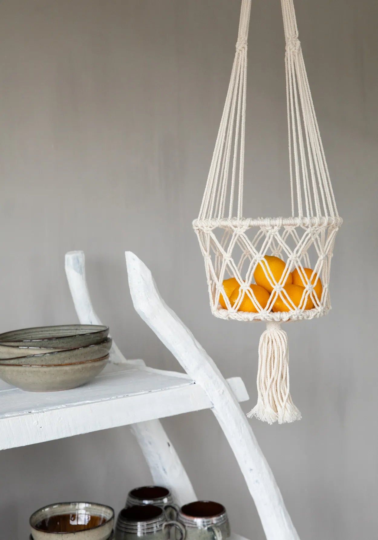 The Macrame Plant Holder - White - M