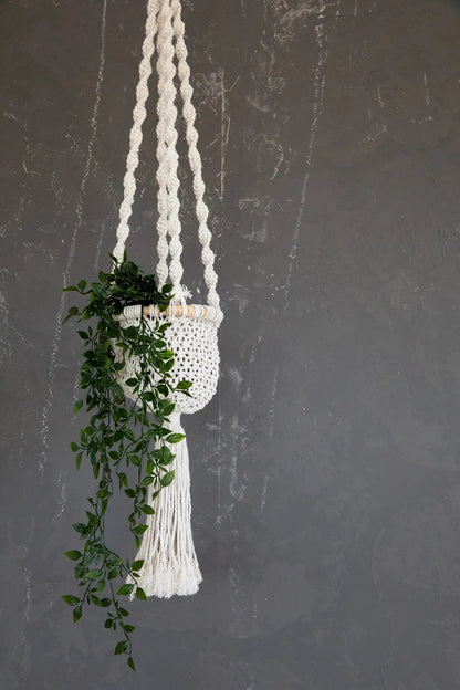 The Twisted Macramé Plant Holder - Natural White - L