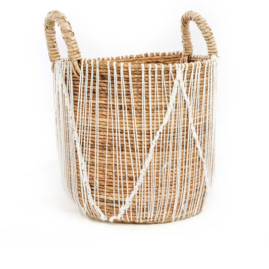 bazarbizar-b2b Cesta De Macramé Cosida Recta - Blanco Natural - L