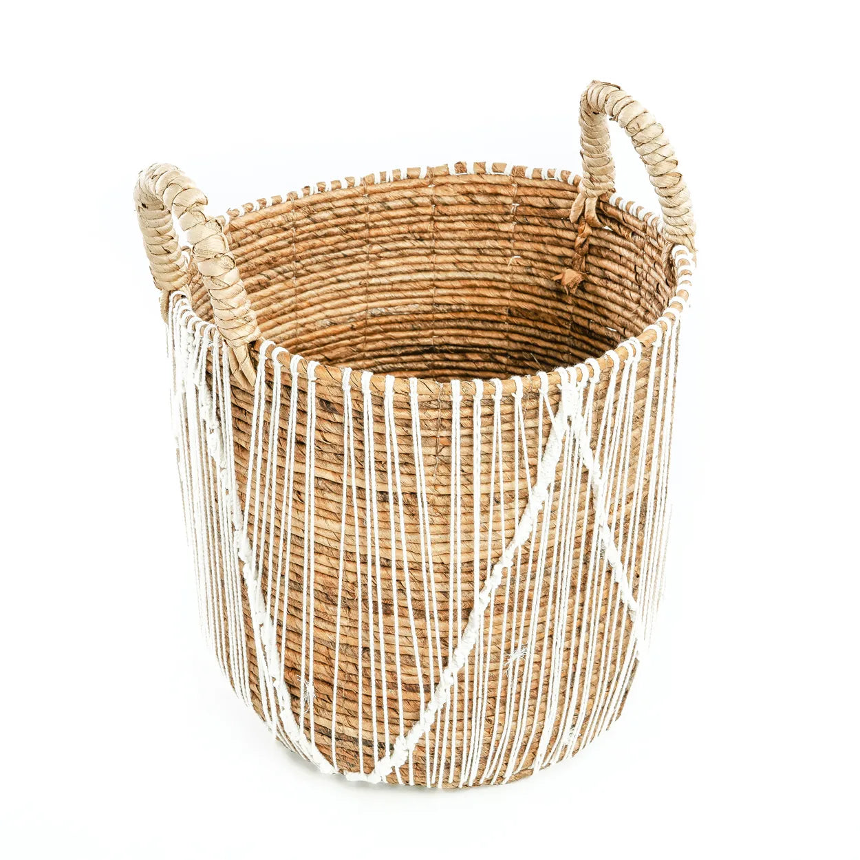 bazarbizar-b2b Cesta De Macramé Cosida Recta - Blanco Natural - L