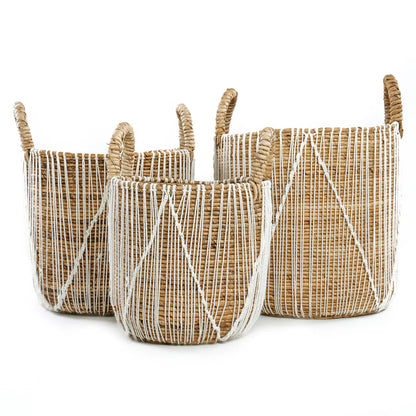 bazarbizar-b2b Cesta De Macramé Cosida Recta - Blanco Natural - L