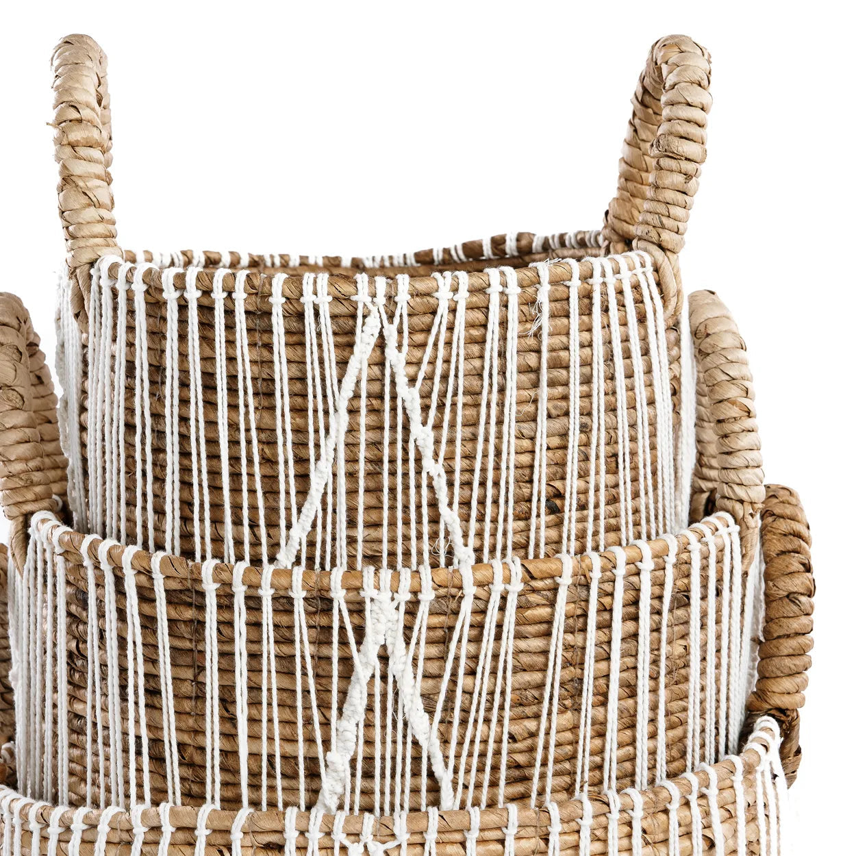 bazarbizar-b2b Cesta De Macramé Cosida Recta - Blanco Natural - L