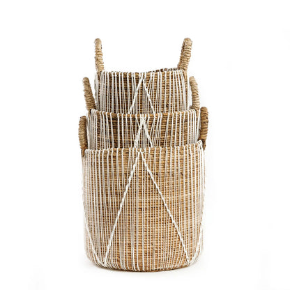 bazarbizar-b2b Cesta De Macramé Cosida Recta - Blanco Natural - L