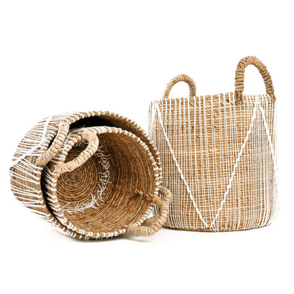 The Straight Stitched Macrame Basket - Natural White - L