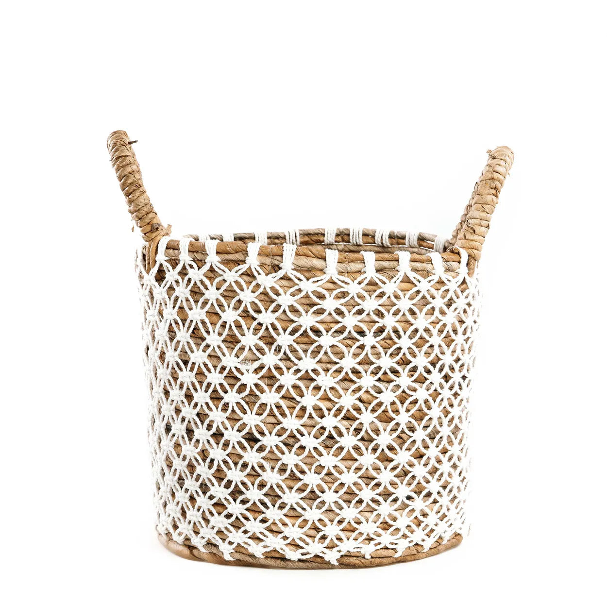 The Crossed Stitched Macrame Basket - Natural White - S