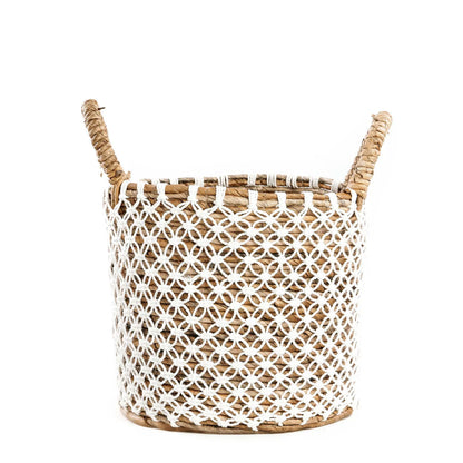 The Crossed Stitched Macrame Basket - Natural White - S