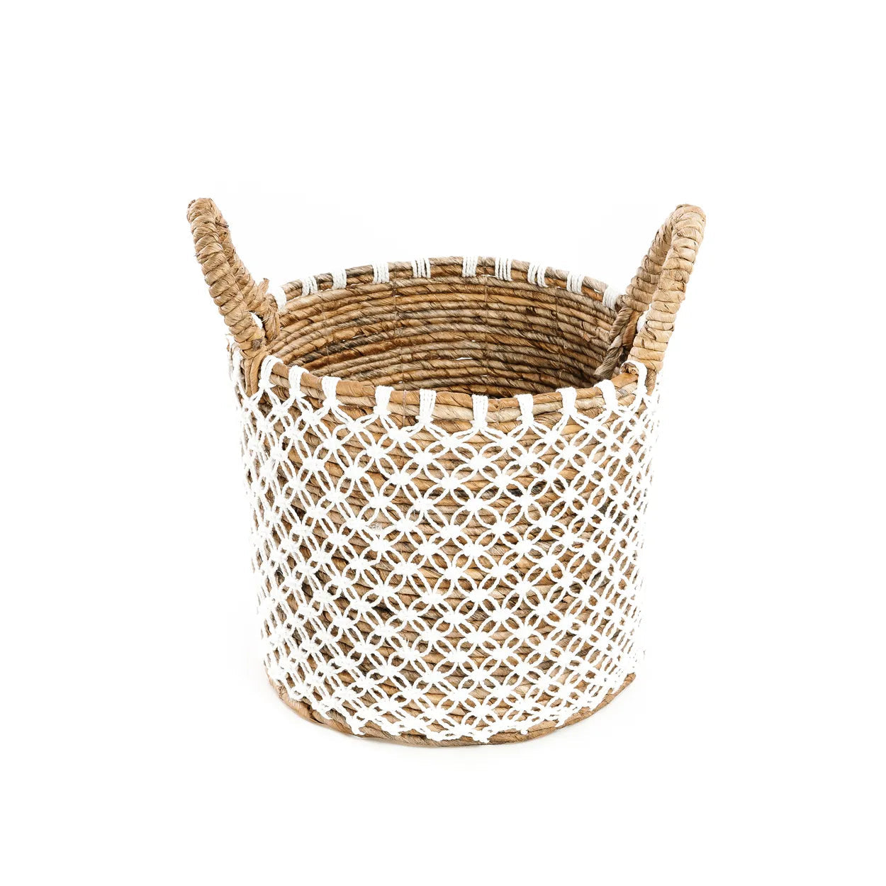 The Crossed Stitched Macrame Basket - Natural White - S