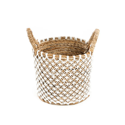 The Crossed Stitched Macrame Basket - Natural White - S