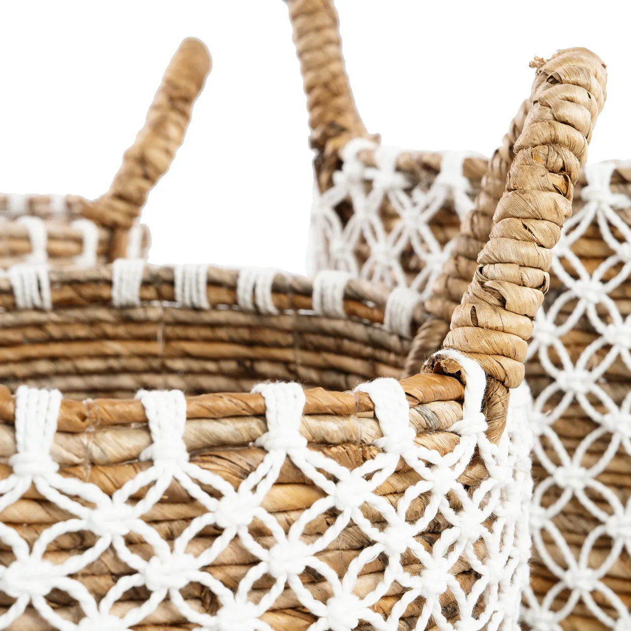 The Crossed Stitched Macrame Basket - Natural White - S