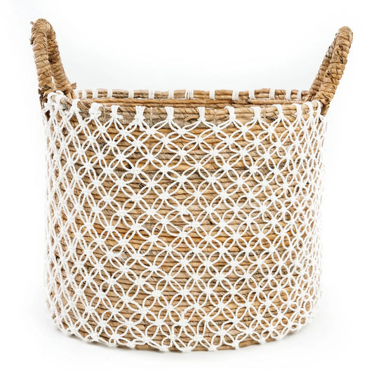 Cesta de macramé con punto cruzado -Blanco natural - L