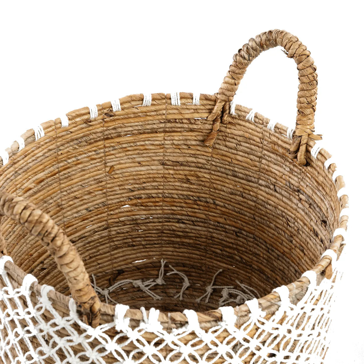 The Crossed Stitched Macrame Basket -Natural White - L