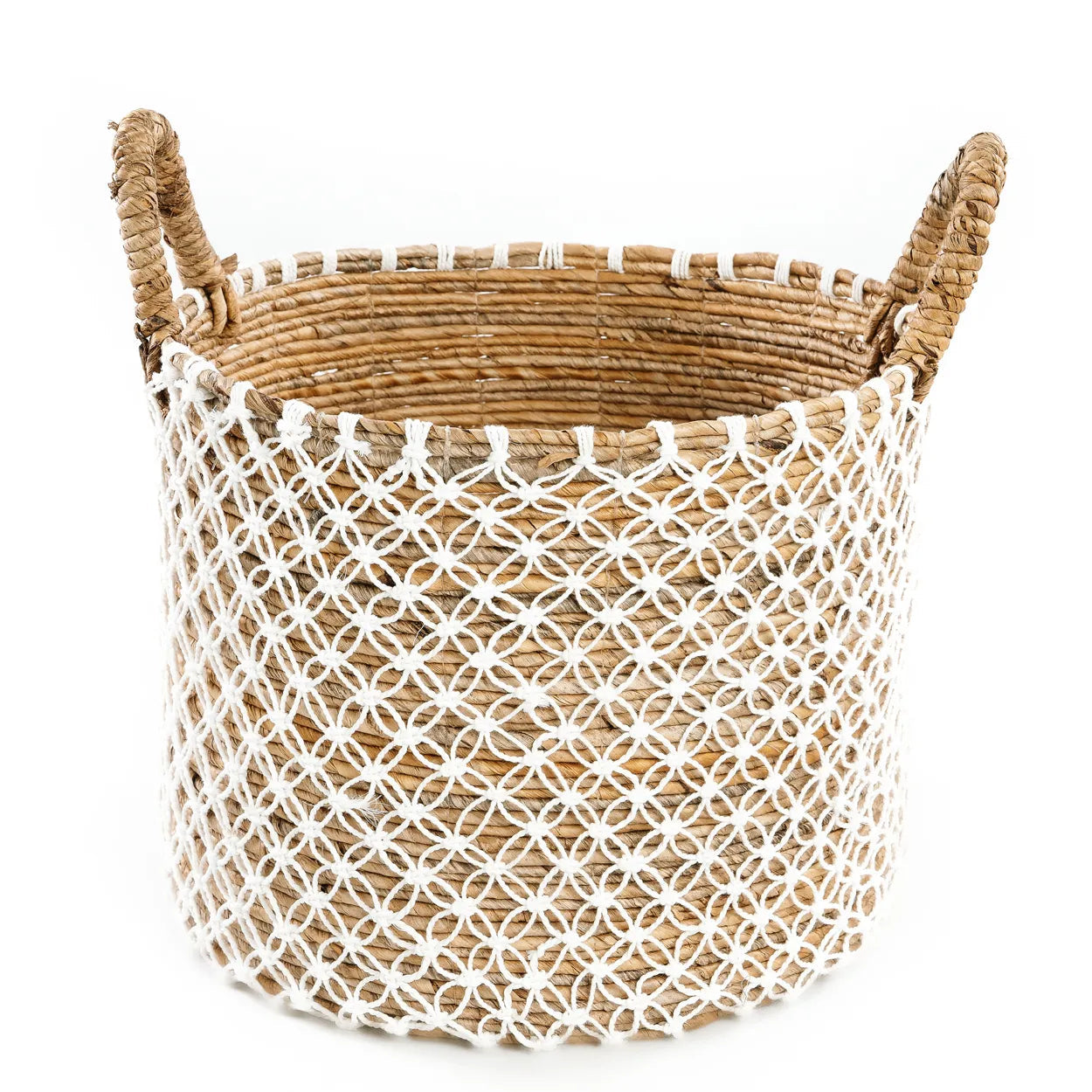 Cesta de macramé con punto cruzado -Blanco natural - L