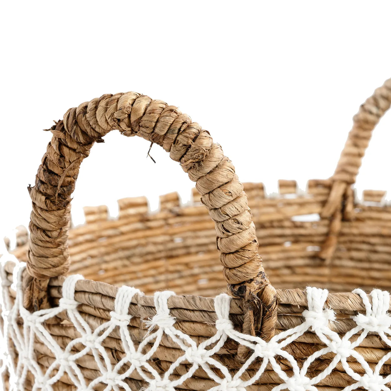 Cesta de macramé con punto cruzado -Blanco natural - L